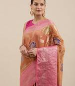 Orange woven cotton silk saree with blouse