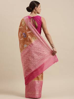 Orange woven cotton silk saree with blouse 4