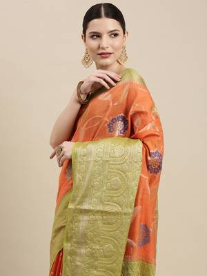 Orange woven cotton silk saree with blouse 1