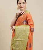 Orange woven cotton silk saree with blouse