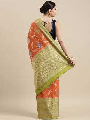 Orange woven cotton silk saree with blouse 4