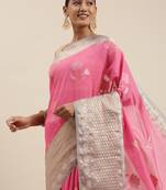 Pink woven cotton silk saree with blouse