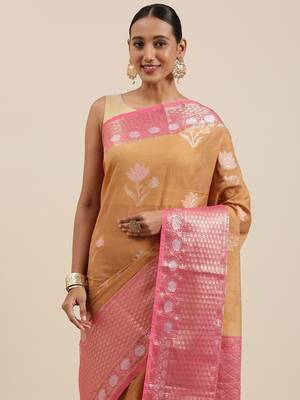 Orange woven cotton silk saree with blouse 1