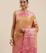 Orange woven cotton silk saree with blouse