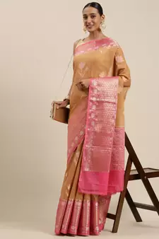Orange woven cotton silk saree with blouse