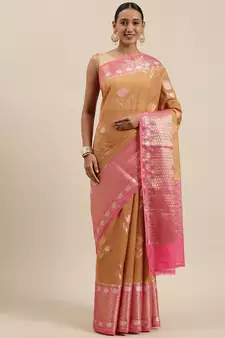 Orange woven cotton silk saree with blouse