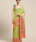 Green woven cotton silk saree with blouse