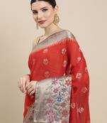 Red woven cotton silk saree with blouse