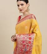 Gold woven cotton silk saree with blouse