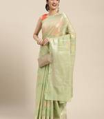 Yellow woven cotton silk saree with blouse
