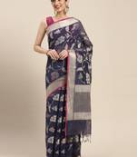 Blue woven cotton silk saree with blouse