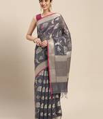 Grey woven cotton silk saree with blouse