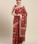 Maroon woven cotton silk saree with blouse