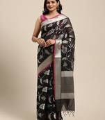 Black woven cotton silk saree with blouse