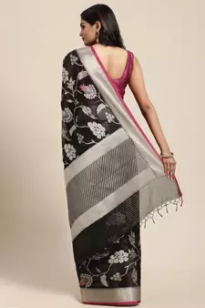 Black woven cotton silk saree with blouse