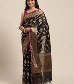 Black woven cotton silk saree with blouse
