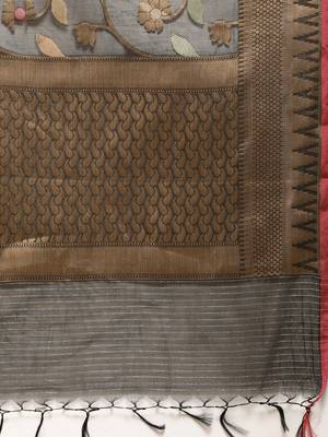 Black woven cotton silk saree with blouse 5