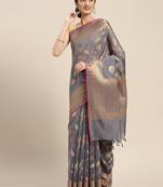 Grey woven cotton silk saree with blouse