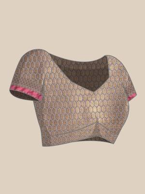 Grey woven cotton silk saree with blouse 5