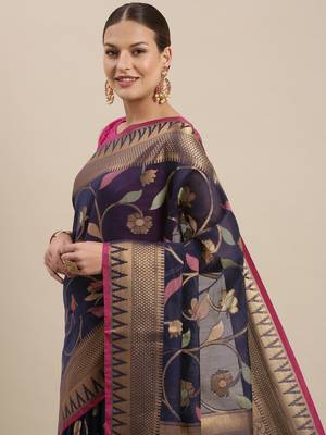 Blue woven cotton silk saree with blouse 1