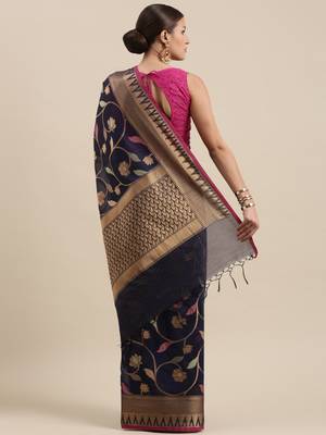 Blue woven cotton silk saree with blouse 4