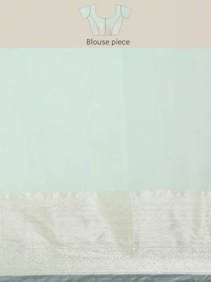 Sea green woven cotton silk saree with blouse 5