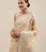 Beige woven cotton silk saree with blouse
