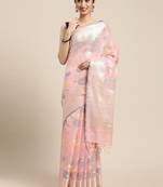 Pink woven cotton silk saree with blouse