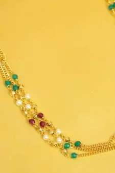 multicolor ruby emerald pearl necklace with layered design