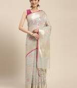 Grey woven cotton silk saree with blouse