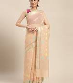 Beige woven cotton silk saree with blouse
