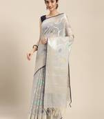Grey woven cotton silk saree with blouse