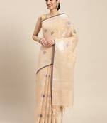 Peach woven cotton silk saree with blouse