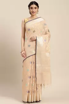 Peach woven cotton silk saree with blouse
