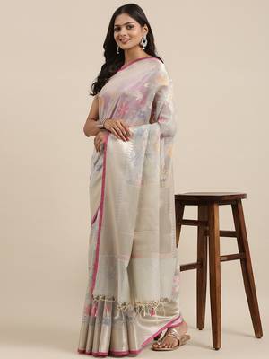 Grey woven cotton silk saree with blouse 3