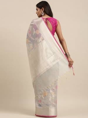 Grey woven cotton silk saree with blouse 4