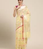 Yellow woven cotton silk saree with blouse