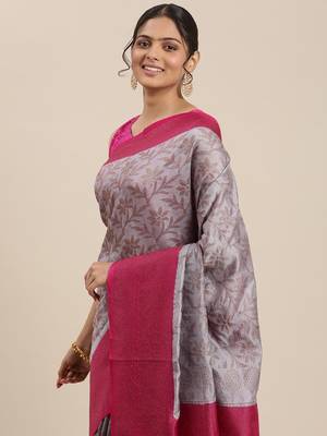 Pink woven cotton silk saree with blouse 1