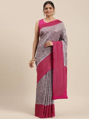 Pink woven cotton silk saree with blouse 3