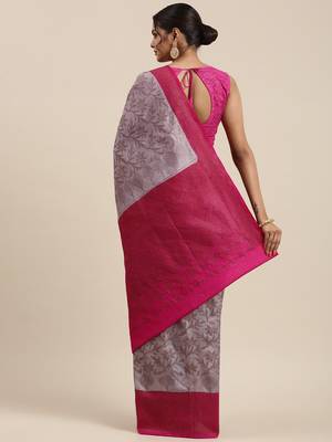 Pink woven cotton silk saree with blouse 4