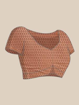 Peach woven cotton silk saree with blouse 5