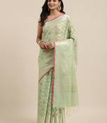 Light green woven cotton silk saree with blouse