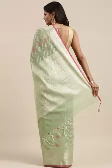Light green woven cotton silk saree with blouse