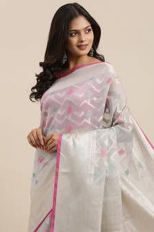 Grey woven cotton silk saree with blouse