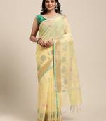 Yellow woven cotton silk saree with blouse