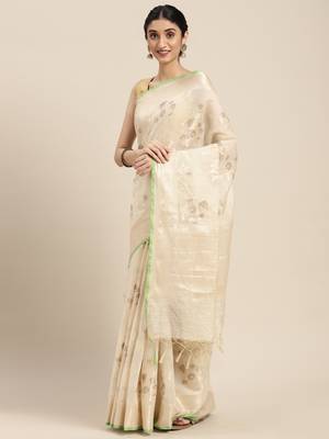 Grey woven cotton silk saree with blouse 2