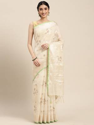Grey woven cotton silk saree with blouse 4