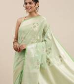 Light green woven cotton silk saree with blouse