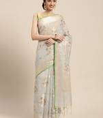 Beige woven cotton silk saree with blouse