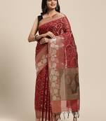 Red woven cotton silk saree with blouse